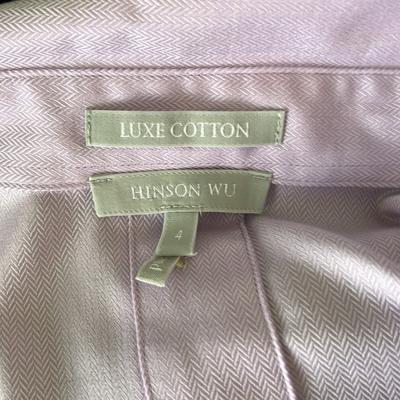LN Hinson Wu Aileen 3/4 Sleeve Lilac Herringbone Button Back Popover Top - 4 - Picture 12 of 16